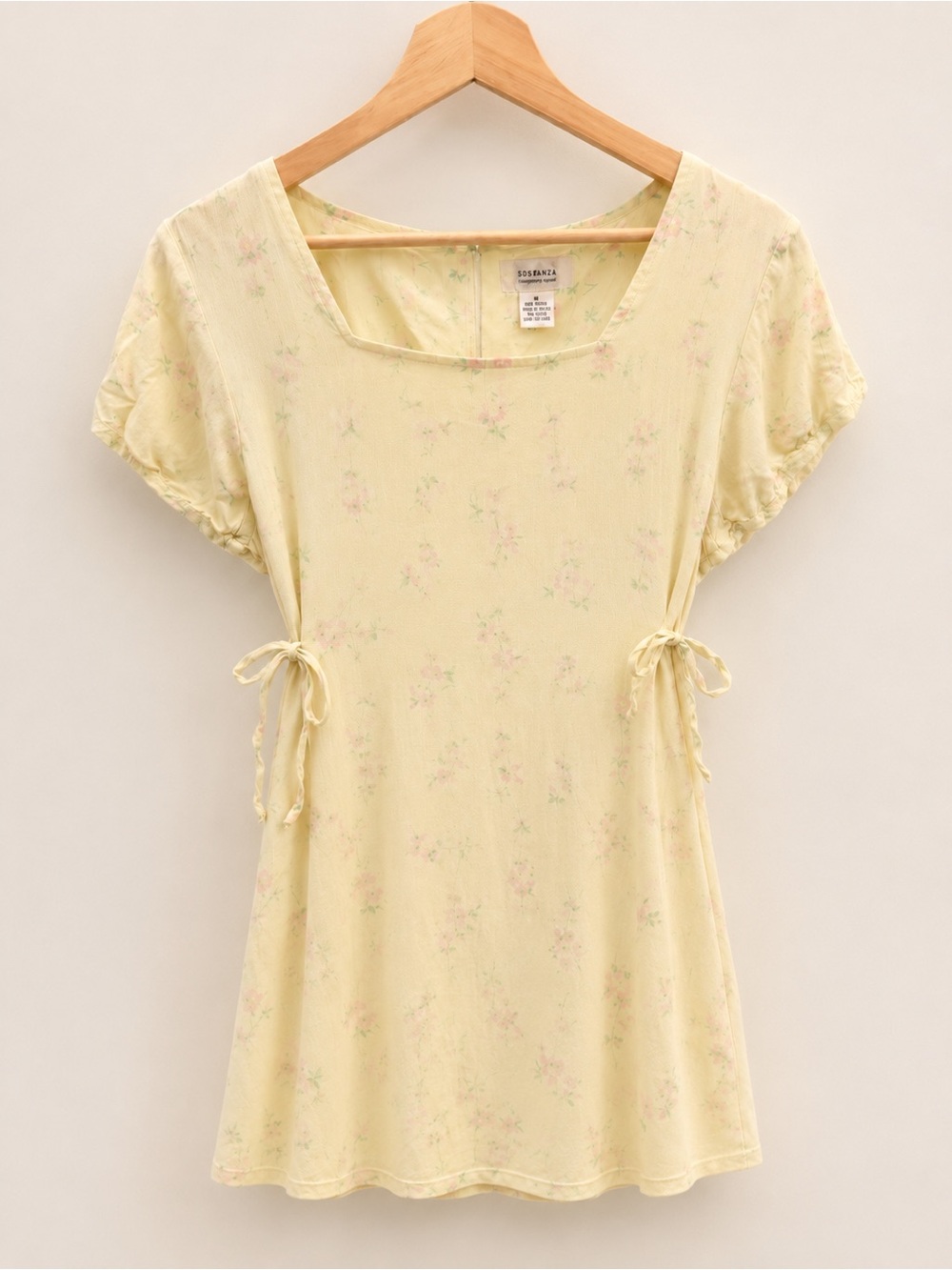 Sostanza Pale Yellow Floral Tie Waist Top
